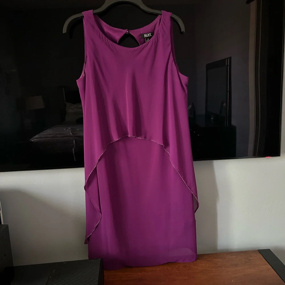 SLNY Pink Asymmetrical Tiered Cocktail Dress, sz 10 - Picture 9 of 10